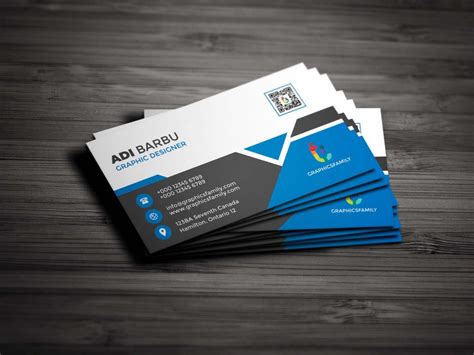 Free White, Gray and Blue Business Card Design Template – GraphicsFamily