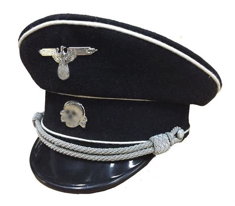 German Officer Visor Cap - SS, Black, Wool - SARCO, Inc