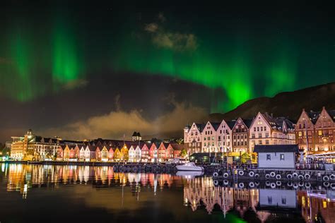 "Aurora Borealis over the Wharf in Bergen, Norway" photographed on 14 ...