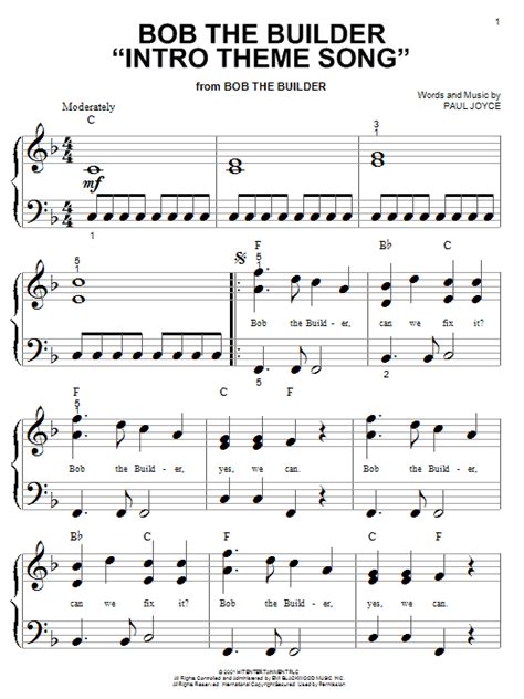 Bob The Builder "Intro Theme Song" | Sheet Music Direct