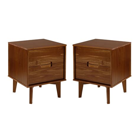 (Set of 2) Mid-Century Modern 2 Drawer Walnut Solid Wood Nightstands by Bellamy Studios ...