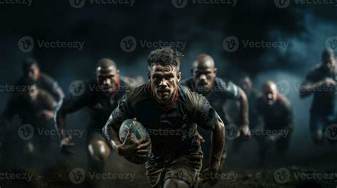 Rugby players in action, motion blur effect. Mixed media. 32613067 ...