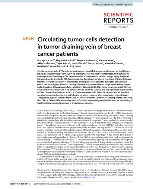 (PDF) Circulating tumor cells detection in tumor draining vein of breast cancer patients