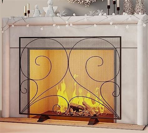 Amazon.com: UniFlame Single Panel Black Wrought Iron Ornate Screen with Doors : Home & Kitchen