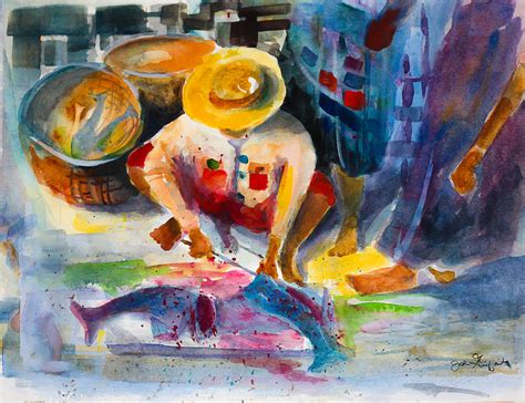 Guyanese Fish Market Painting by Joseph Giuffrida