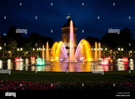 mannheim water tower at night Stock Photo - Alamy