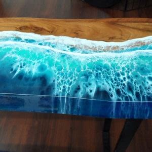 Resin Ocean Console Table on Live Edge Wood - Etsy