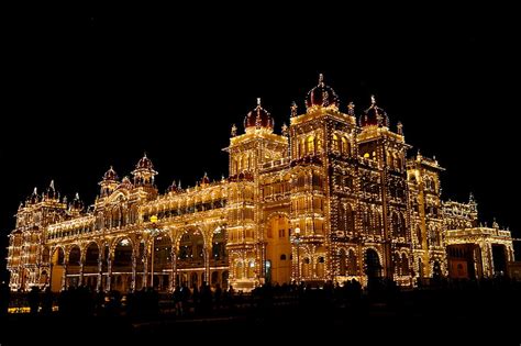 HD wallpaper: mysore palace, night, illuminated, building exterior ...