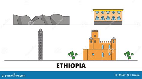 Ethiopia Flat Landmarks Vector Illustration. Ethiopia Line City with Famous Travel Sights ...