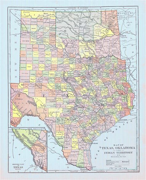 Map Antique Map of Texas Oklahoma and Indian Territory | Texas map ...