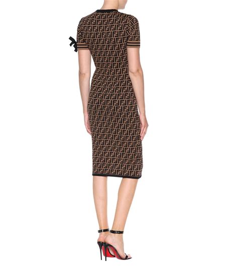 Fendi Knit Midi Dress in Brown - Lyst