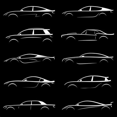 the silhouettes of different cars on a black background