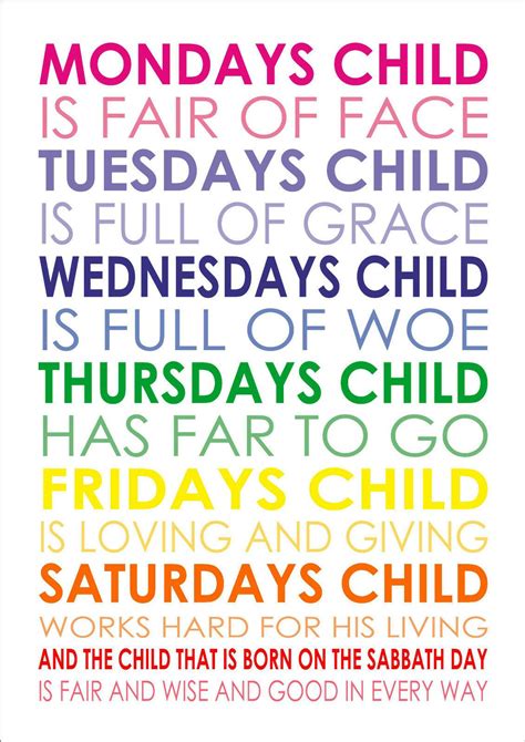 Mondays Child Is Fair Of Face -Baby Nursery Rhyme Poem Quote A4 Poster Print | eBay | Kids poems ...