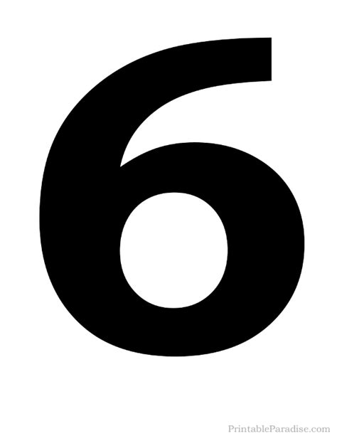 Printable Number 6 Silhouette - Print Solid Black Number 6