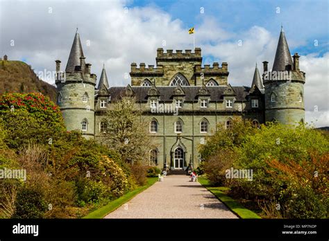 The historic turreted Inveraray Castle from 1789, seat of the Clan ...