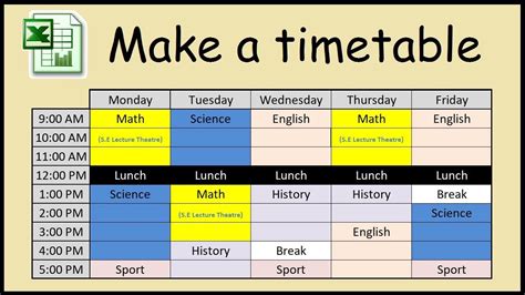 How to make a timetable in Excel - YouTube