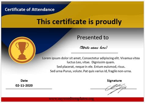 Free Perfect Attendance Certificate Word Template - PRINTABLE TEMPLATES