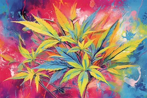 Premium AI Image | A painting of marijuana leaves with the word cannabis on it.