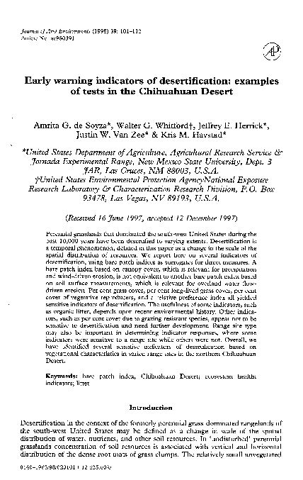 (PDF) Early warning indicators of desertification: examples of tests in the Chihuahuan Desert ...