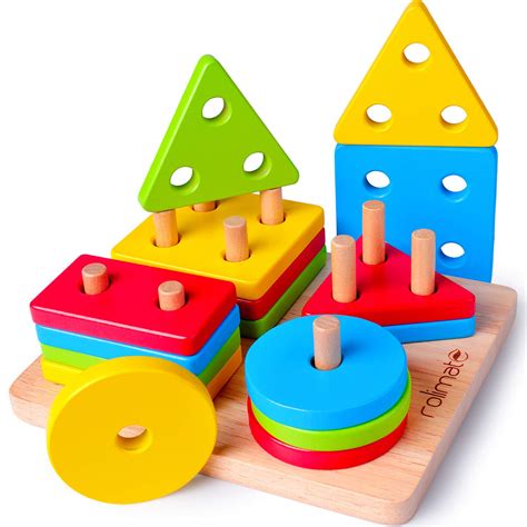 Rolimate Educational Toy Toddler Toy for 2 3 4+ Years Old Boy Girl Wooden Puzzle Shape Sorter ...