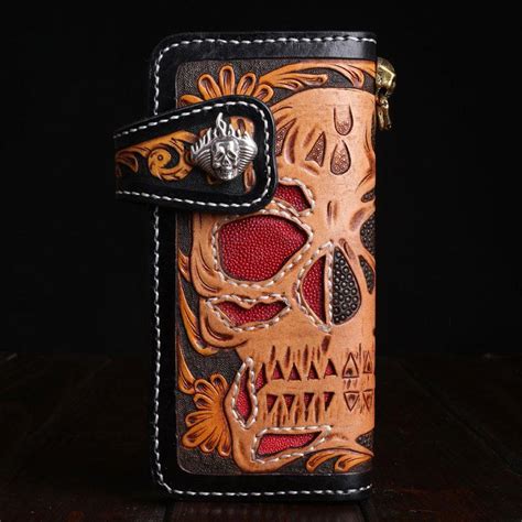 Handmade Leather Skull Mens Chain Biker Wallet Cool Leather Wallet Lon – iChainWallets