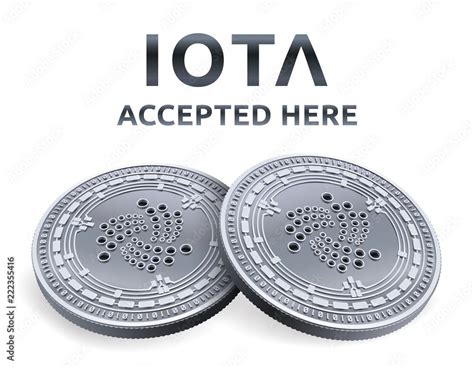 Iota. Accepted sign emblem. Crypto currency. Silver coins with Iota symbol isolated on white ...