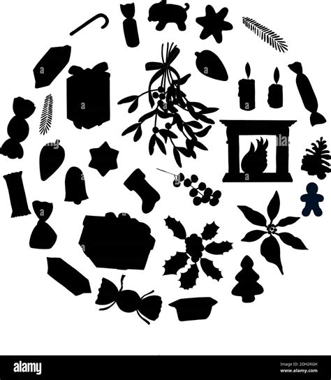 Christmas party silhouette elements set of traditional symbols. Vector hand drawn illustration ...