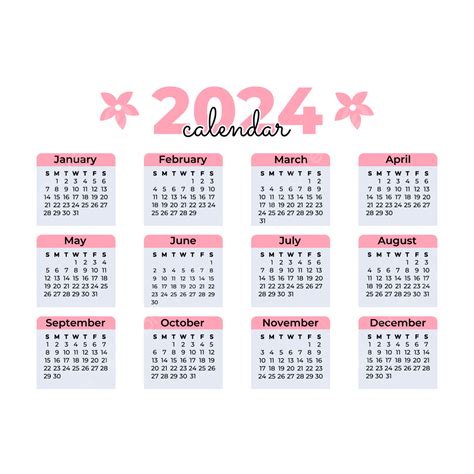 Calendar 2024 Template Vector, Calendar, 2024, Templates PNG and Vector with Transparent ...