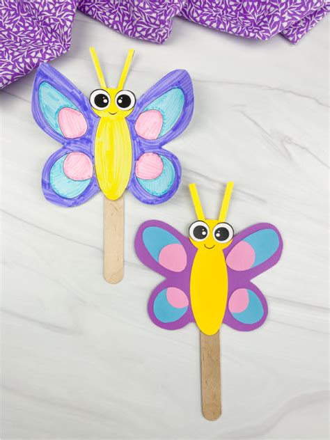 Butterfly Stick Puppet For Kids [Free Template]