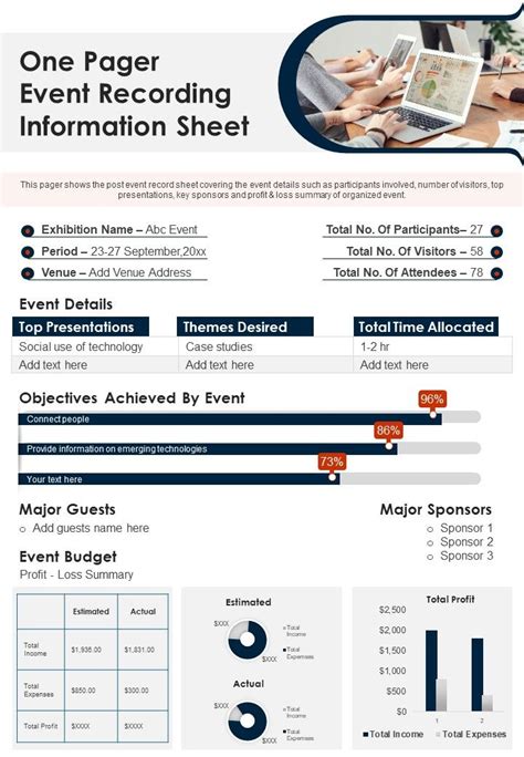 One Pager Event Recording Information Sheet PDF Document PPT Template