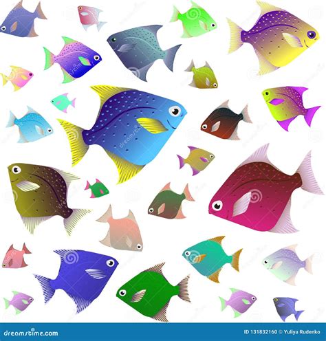 Tropical Fish Collection Isolated on White Background Stock Illustration - Illustration of ...