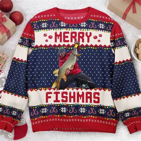 Custom Photo Ugly Christmas Sweater-merry Fishmas - Etsy