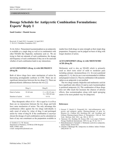 (PDF) Dosage Schedule for Antipyretic Combination Formulations: Experts' Reply I