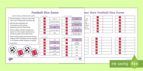 Football Dice Game Worksheet (Teacher-Made)