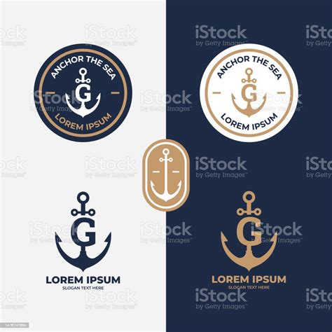 Anchor Logo Concept Marine Retro Emblems With Anchor Anchor Icon Line Anchor Shield Luxury ...