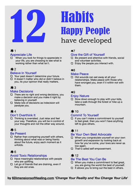 12 Habits Happy People Develop - 6 Dimensions of Healing