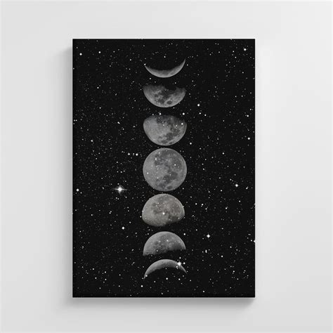 Black Cosmic Moon Phases Pattern Large Canvas Nature Space Art - Etsy Canada | Moon wall art ...