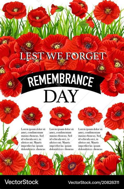 11 november remembrance day poppy poster Vector Image