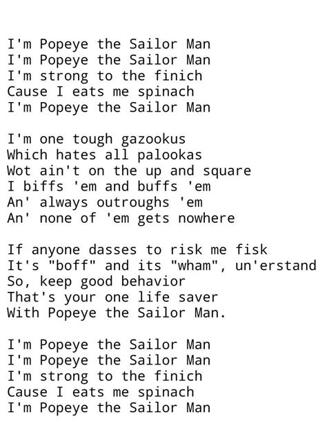 Popeye the Sailor Man Lyrics