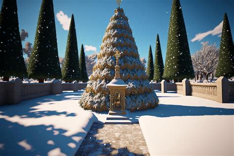 Premium AI Image | A christmas tree in a snowy landscape