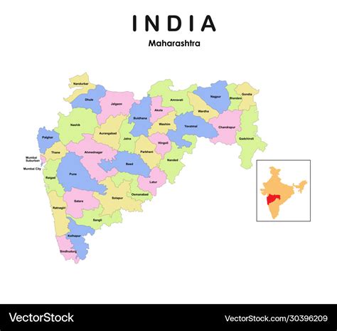 Maharashtra map 2019 new map Royalty Free Vector Image