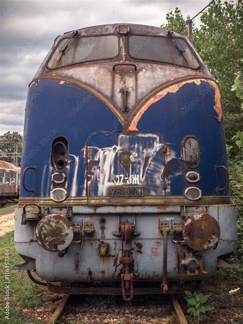 Really old blue train locomotive Stock Photo | Adobe Stock