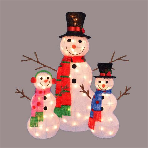 Northlight 3 Piece Tinsel Snowman Family Pre Lit Outdoor Yard Art Set ...