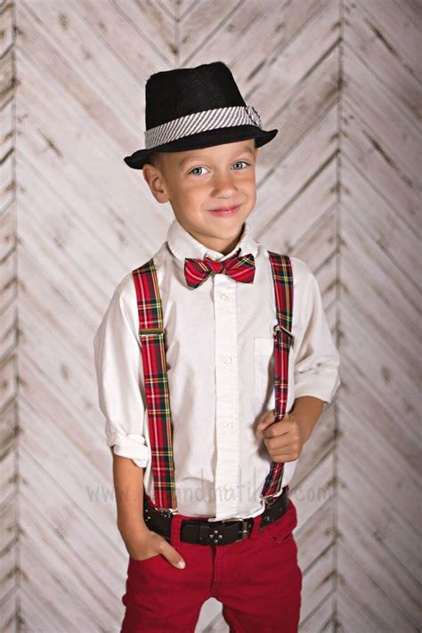 Boy's Bow Tie and Suspender Set Boy's Christmas Red Plaid Outfit Ring ...