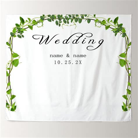 Lofaris Personalized Simple Green Leaf Wedding Backdrop Banner