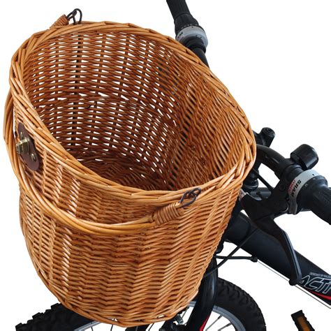 WICKER BICYCLE FRONT PICNIC BASKET WITH LID & CARRY HANDLE SHOPPING ...