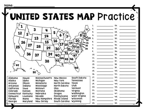 United States Map Quiz & Worksheet: USA Map Test w/ Practice Sheet (US ...