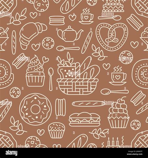 Bakery seamless pattern, food vector background of brown, white color ...