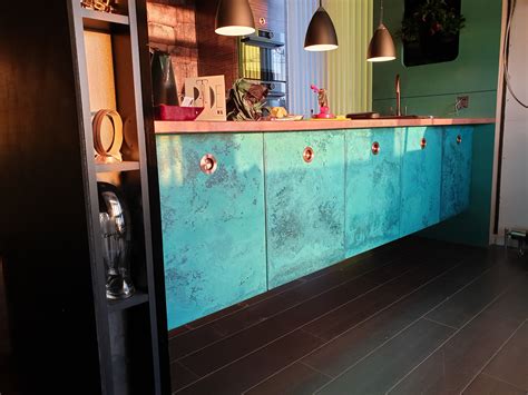 Copper Kitchen Counter with Blue Copper 60 Kitchen Door Panels 2 | Steel sheet metal, Blue and ...