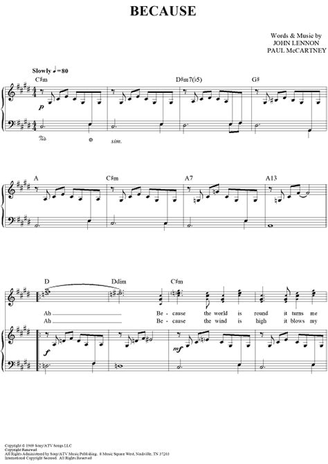 Because" Sheet Music by The Beatles for Piano/Vocal/Chords - Sheet Music Now